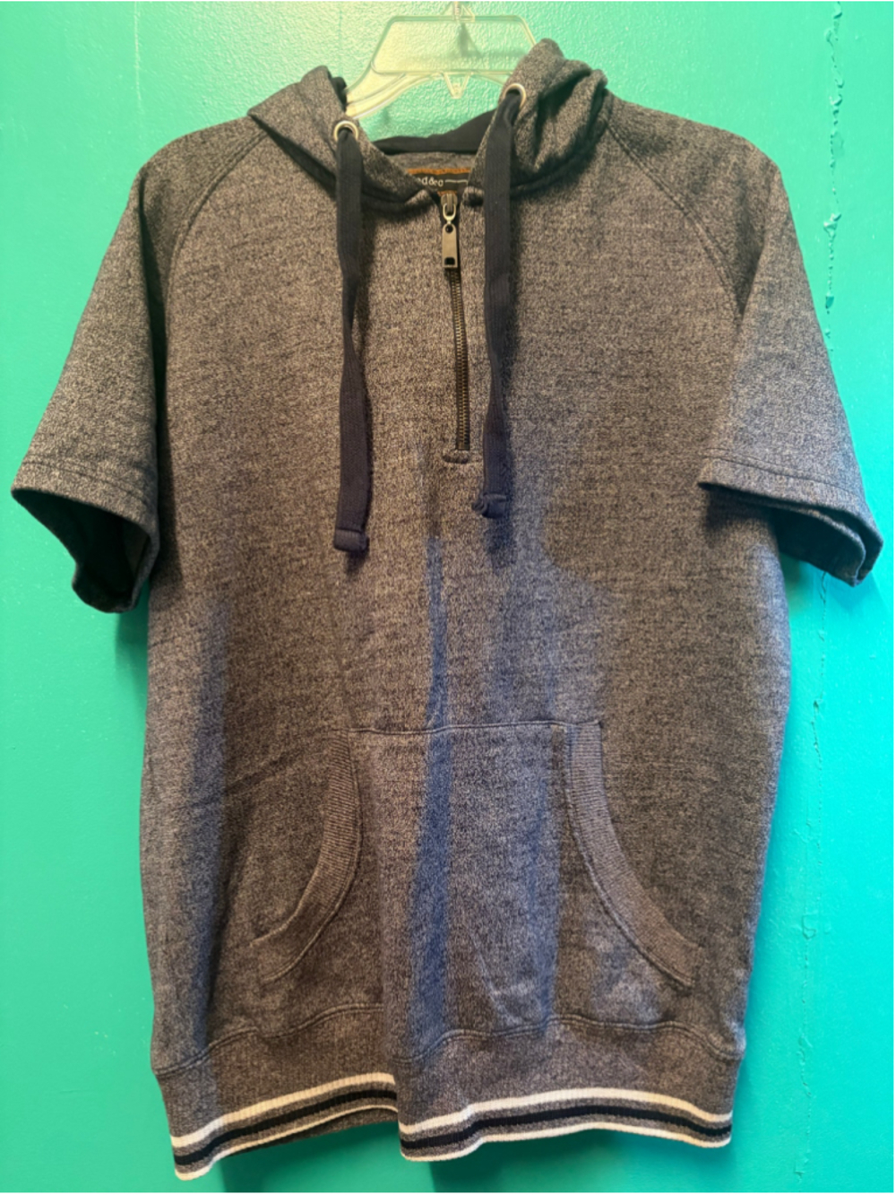 Men’s pd&c Short Sleeve Hoodie Grey White Size M